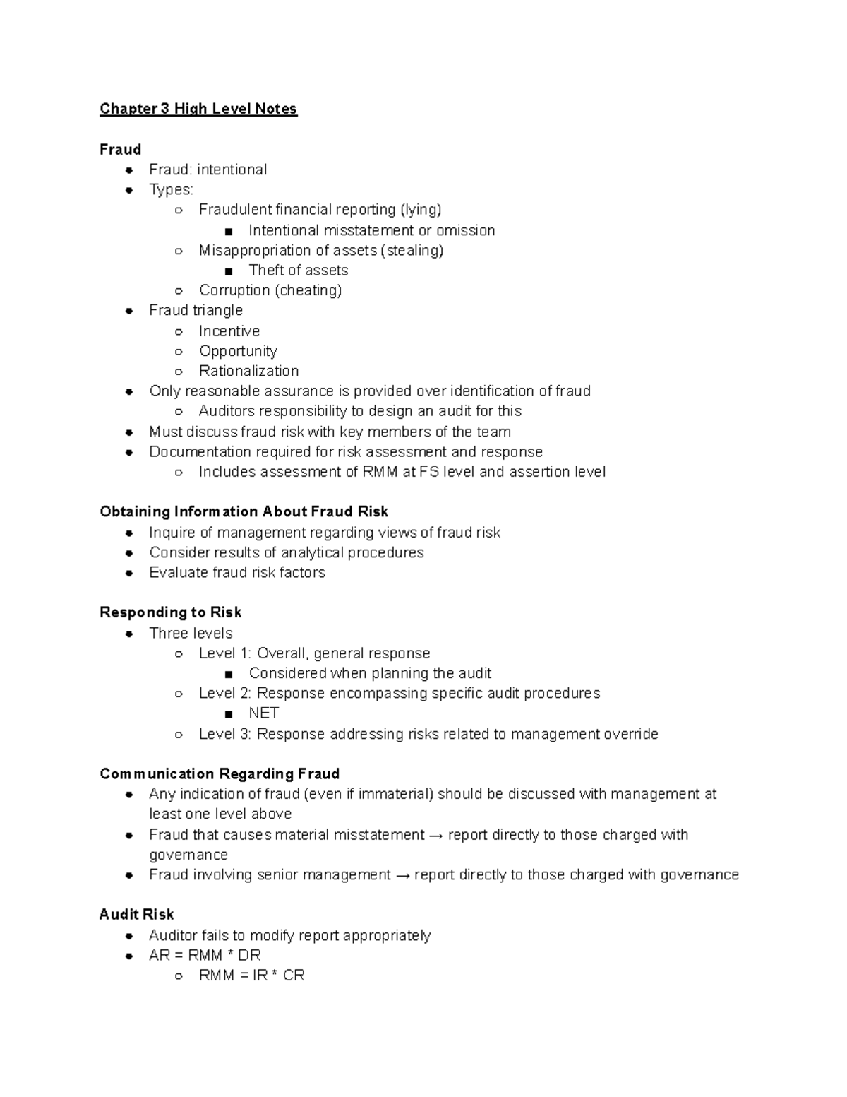 Chapter 3 High Level Notes - Chapter 3 High Level Notes Fraud Fraud ...