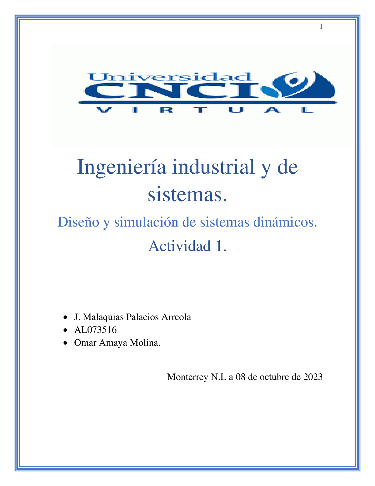 Diseño Y Simulacion De Sistemas Dinamicos 1 - Ingeniería Industrial Y ...