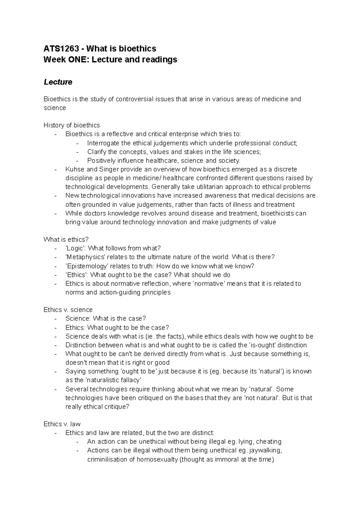 ATS1263 - WK1 What Is Bioethics - ATS1263 - What Is Bioethics Week ONE ...