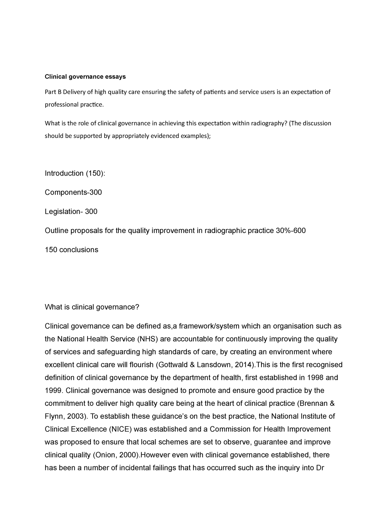 clinical governance in nursing essay