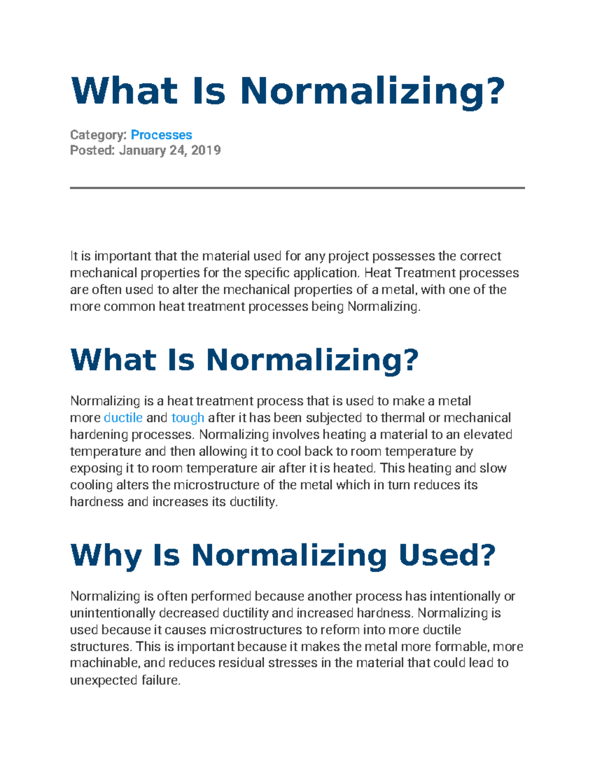 Heat treatment of steel - What Is Normalizing? Category: Processes ...