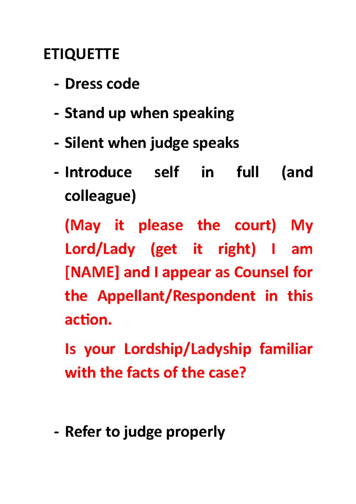 Moot preparation etiquette and guidance for board ETIQUETTE Dress