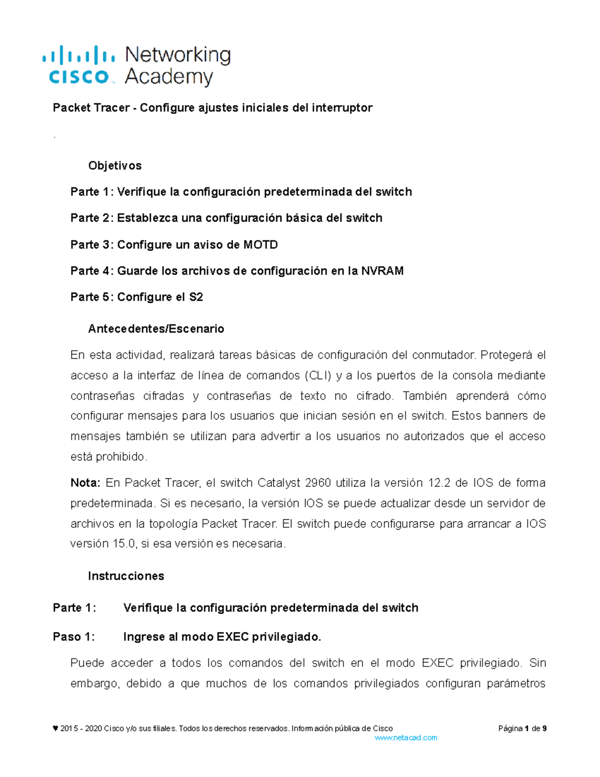 2 5 5 Packet Tracer Configure Initial Switch Settings Objetivos