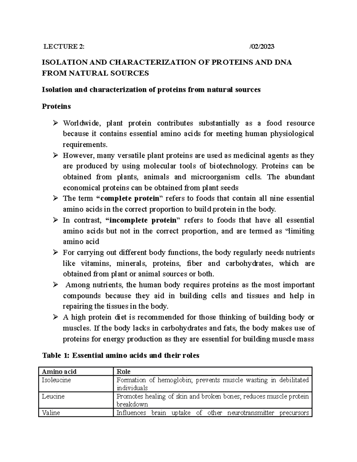 Lecture 2 Notes LECTURE 2 /02/ ISOLATION AND CHARACTERIZATION OF