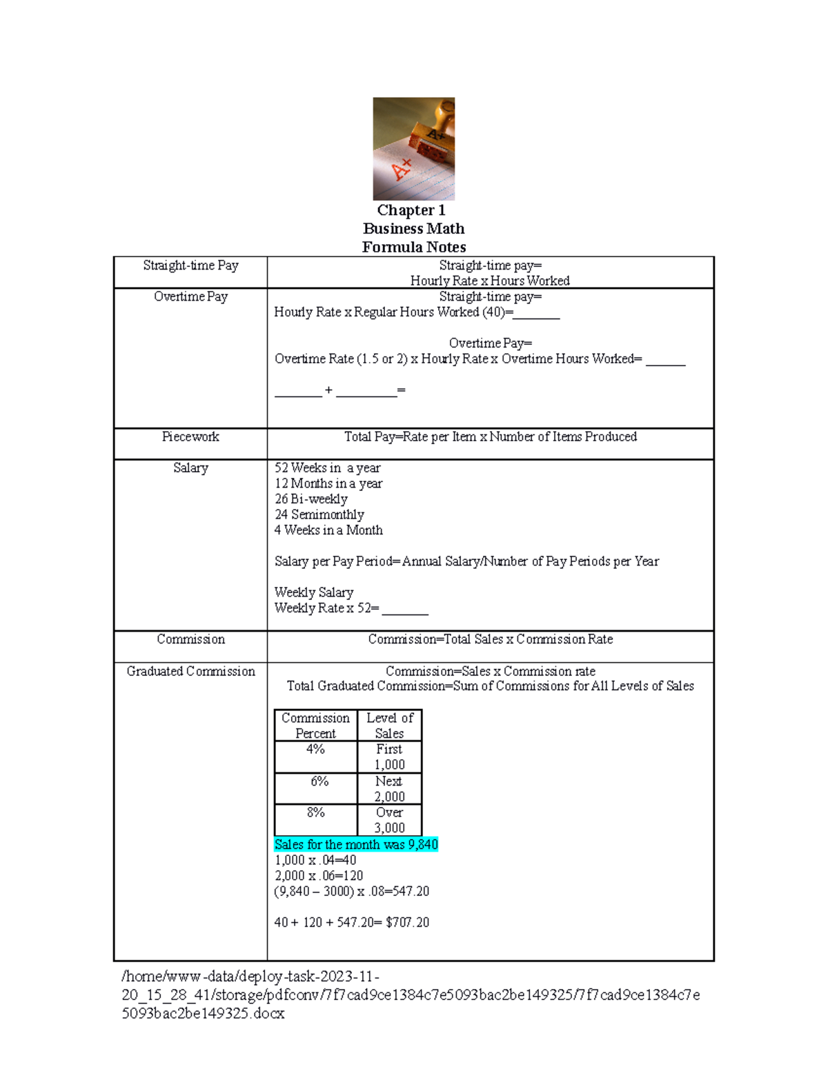 Chapter 1 business math test notes - Chapter 1 Business Math Formula ...