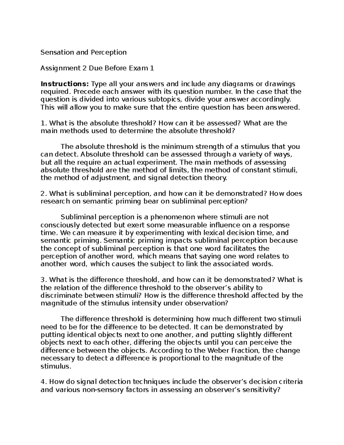 Katz, Sensation and Perception Assignment 2 - PSYC 3530 - Studocu