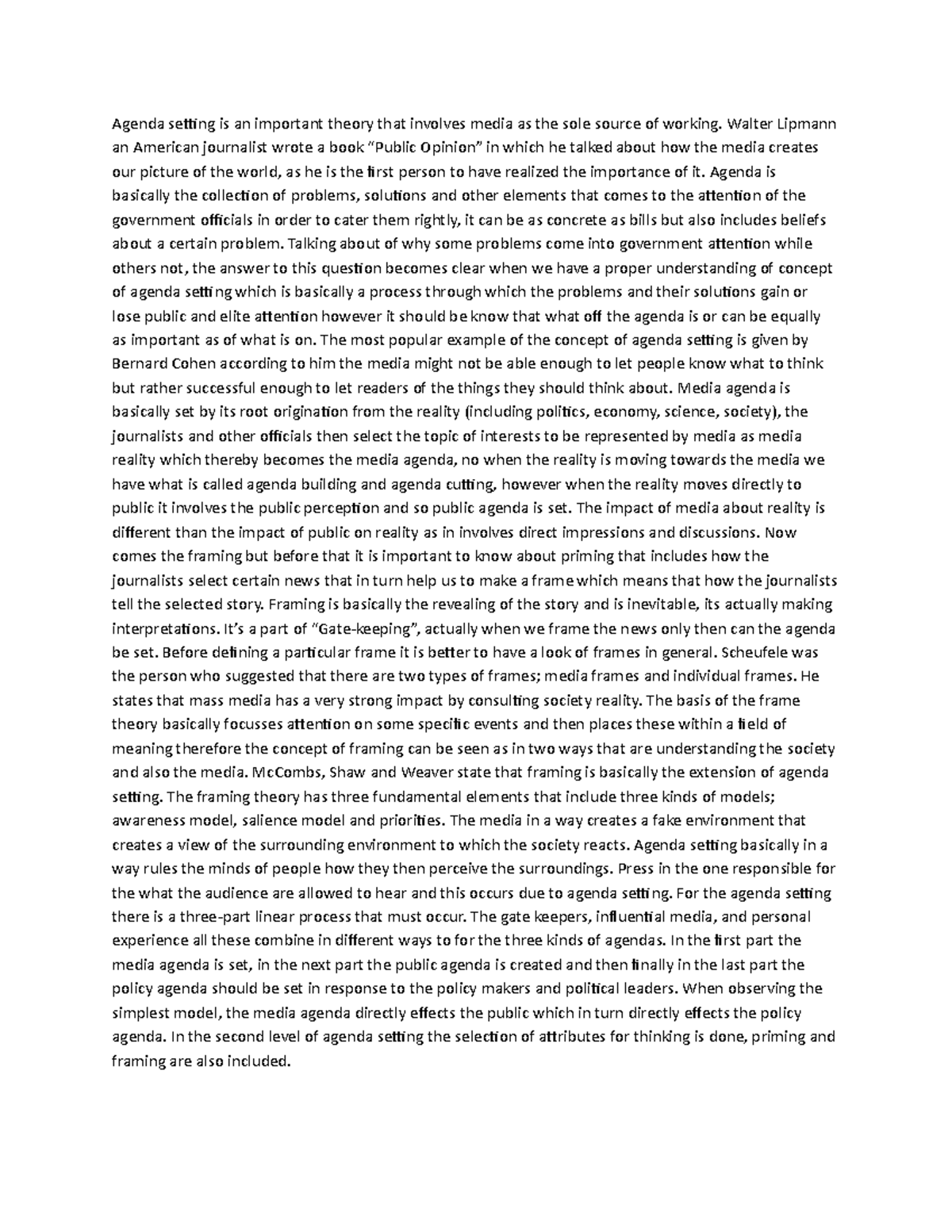 Agenda Setting And Formatting Summary Agenda Setting Is An Important