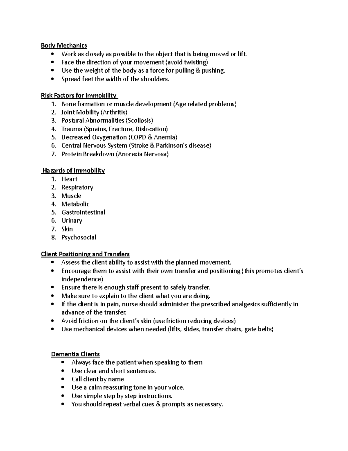 Body Mechanics - Notes - Body Mechanics Work as closely as possible to ...