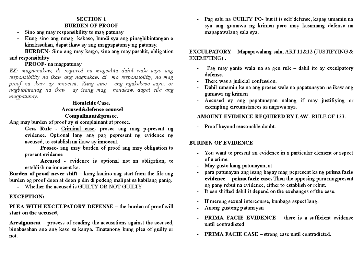 131 - SECTION 1 BURDEN OF PROOF Sino ang may responsibility to mag ...