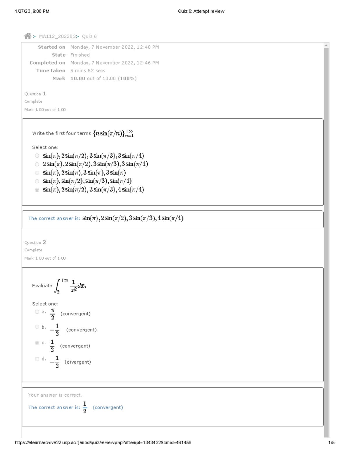 Quiz 6 Attempt review - Started on Monday, 7 November 2022, 12:40 PM ...