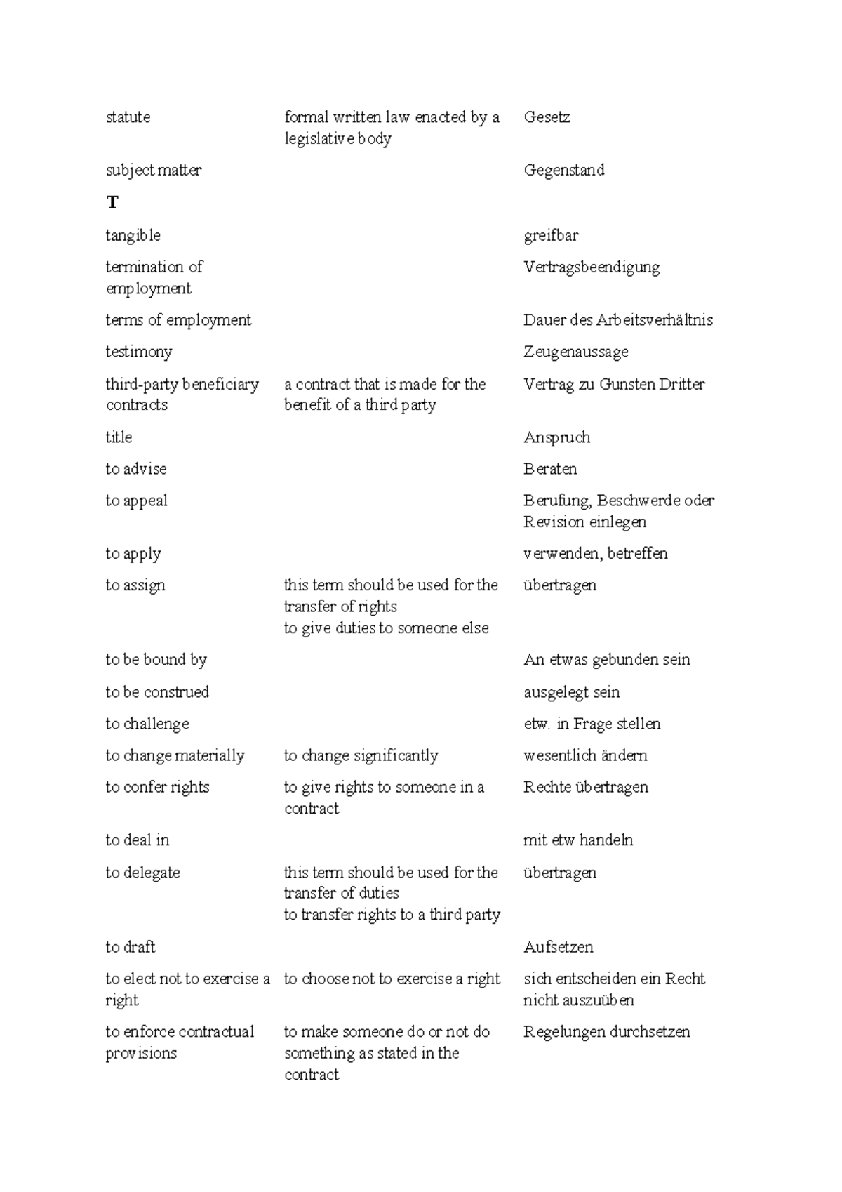 Vokabeln Legal English 11 statute formal written law enacted by a legislative body Gesetz