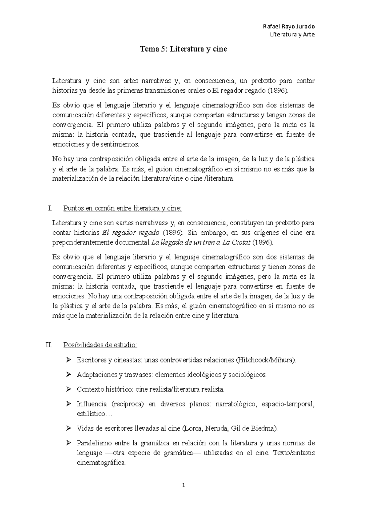 Tema 5 - Literatura y Arte Tema 5: Literatura y cine Literatura y cine ...