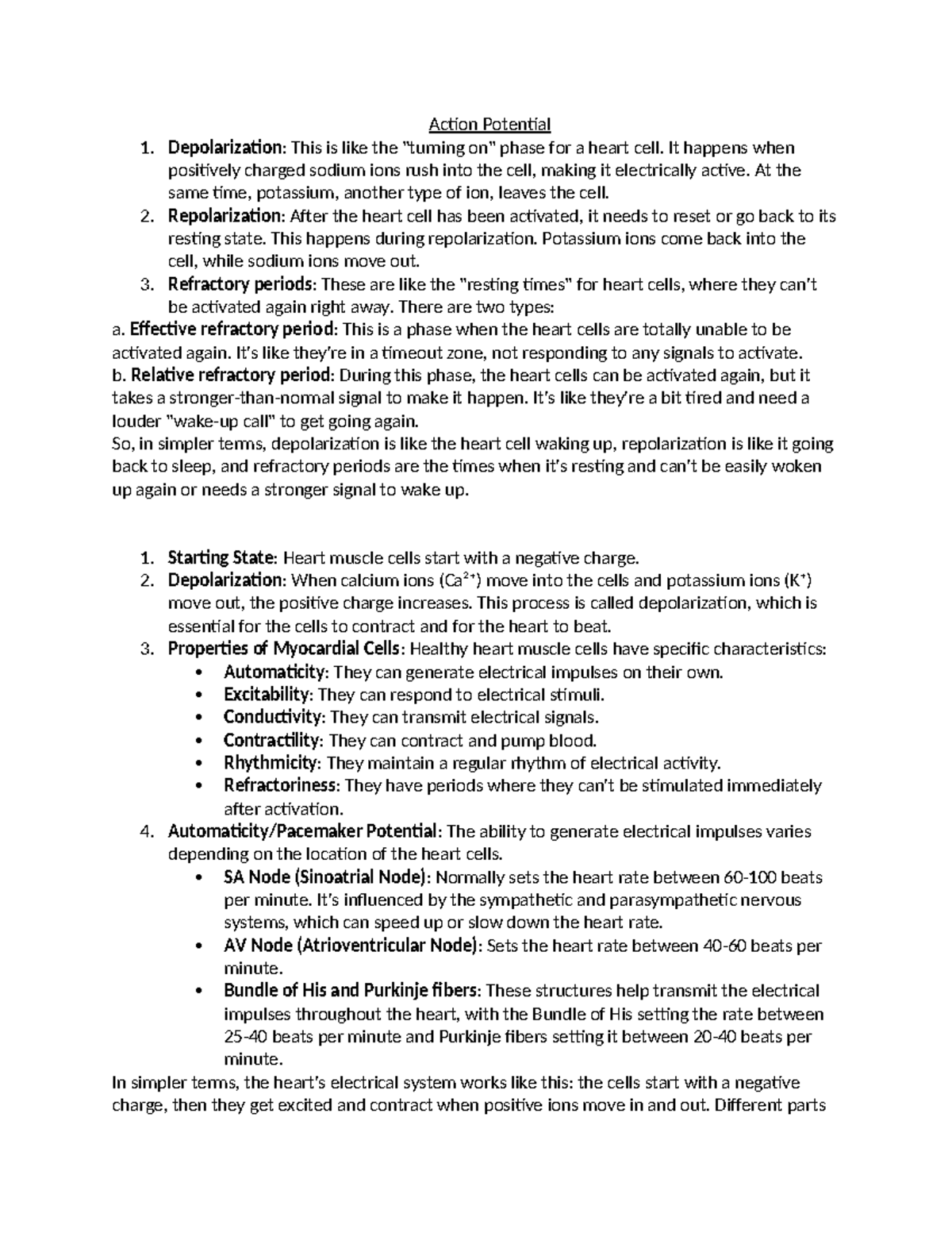 Action Potential - Summarized notes - Action Potential Depolarization ...