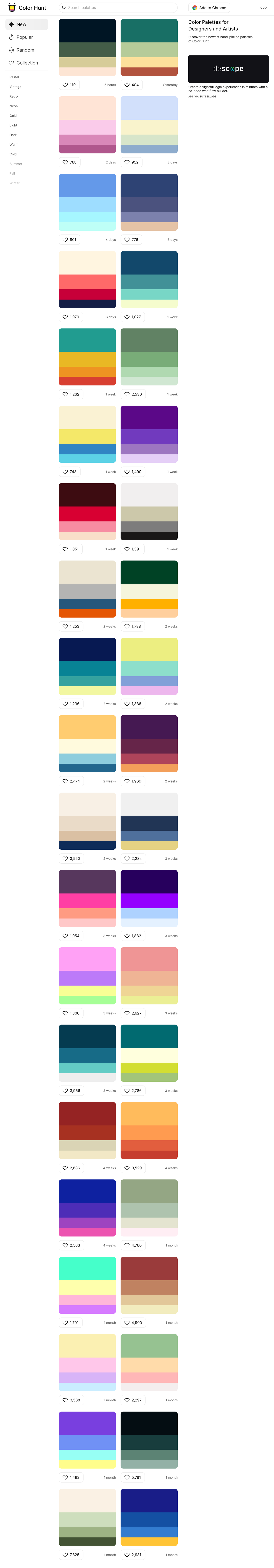 Color Palettes for Designers and Artists - Color Hunt - New Popular