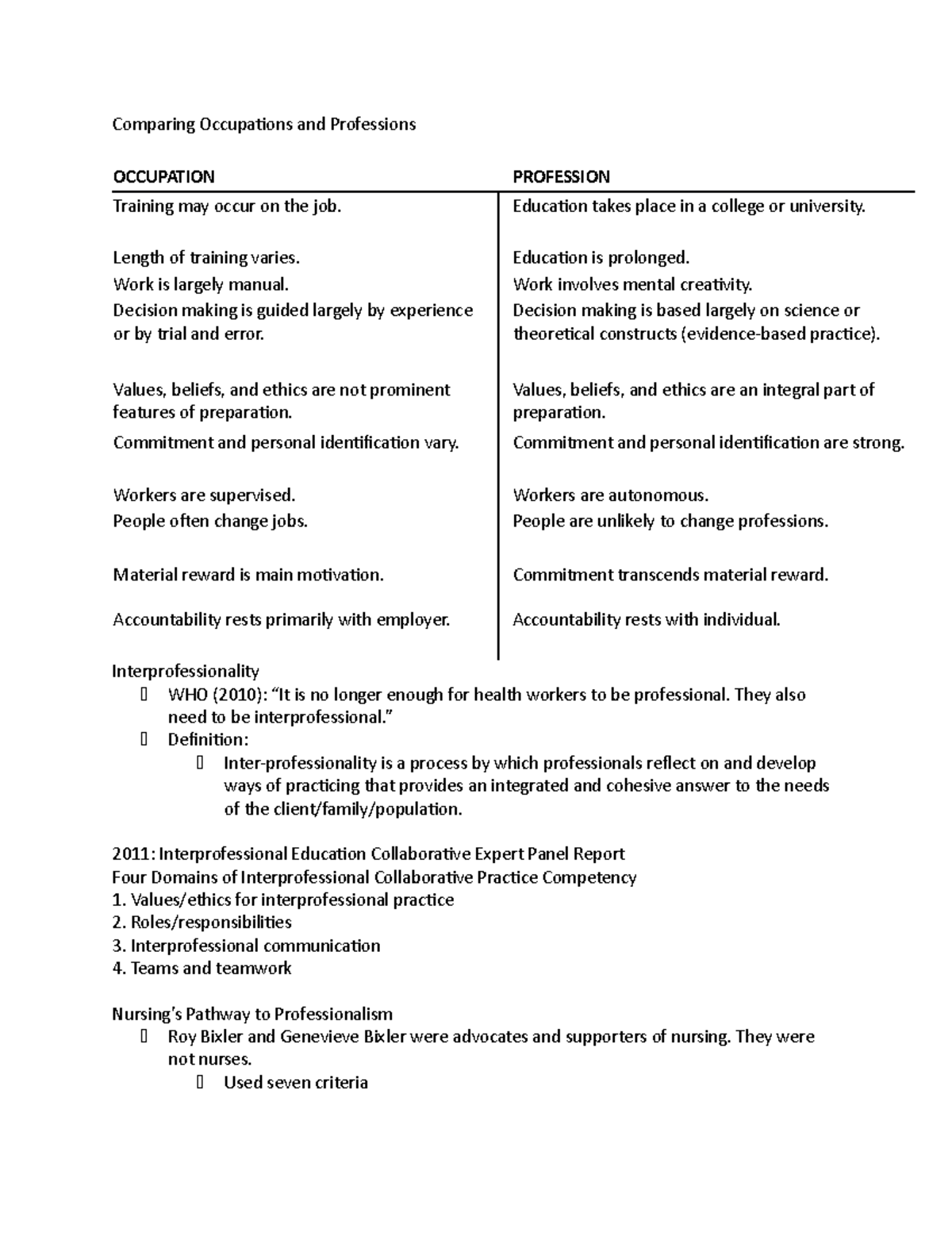 Chapter 3 (Nurs 333) Part 3 - Comparing Occupations and Professions ...