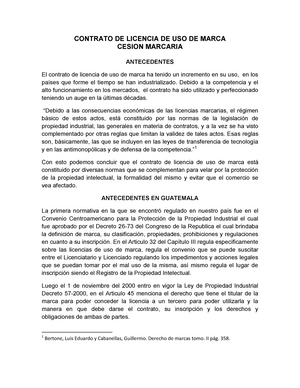 5. Contrato DE Licencia DE USO DE Marca - CONTRATO DE LICENCIA DE USO DE  MARCA CESION MARCARIA - Studocu