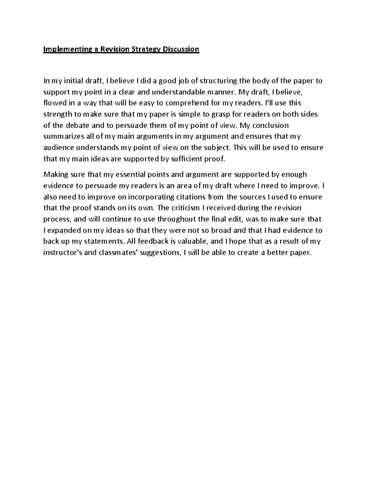 Implementing a Revision Strategy Discussion ENG 123 - Implementing a