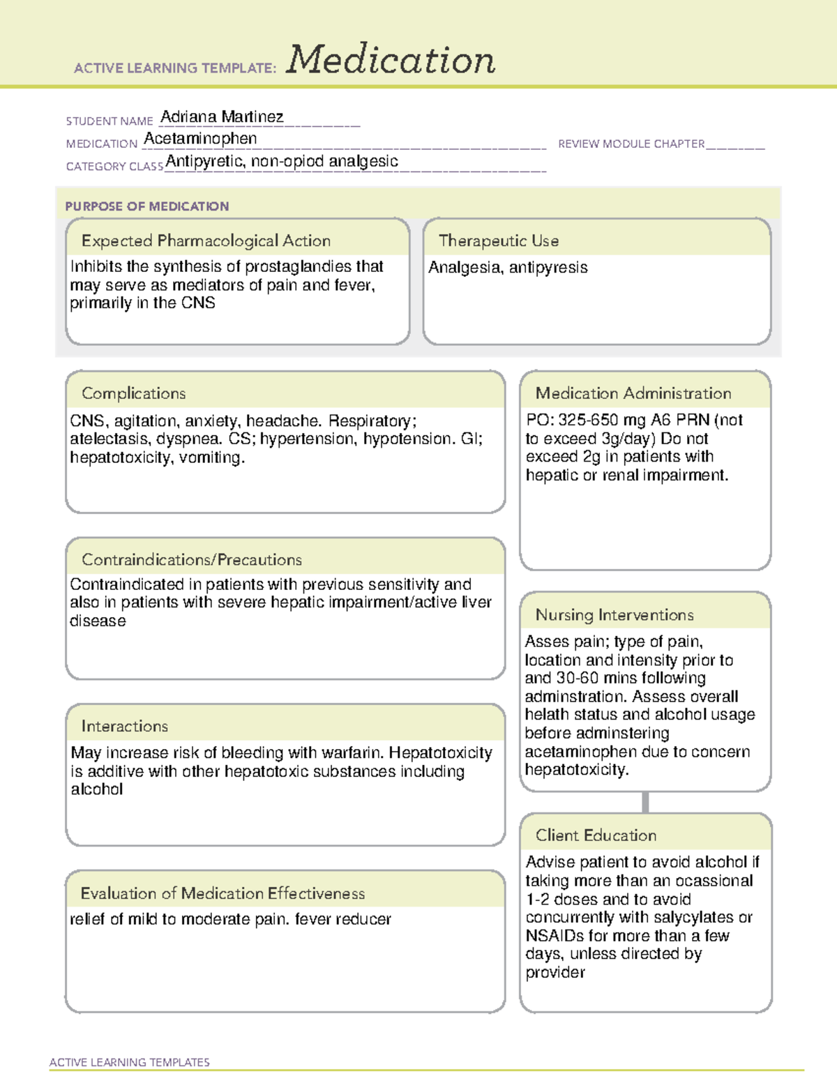 Acetaminophen Med Card For Class Active Learning Temp vrogue.co