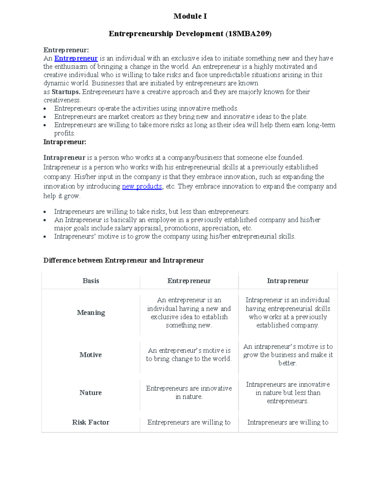 Entrepreneurship Development, 2nd Semester - Module I Entrepreneurship ...