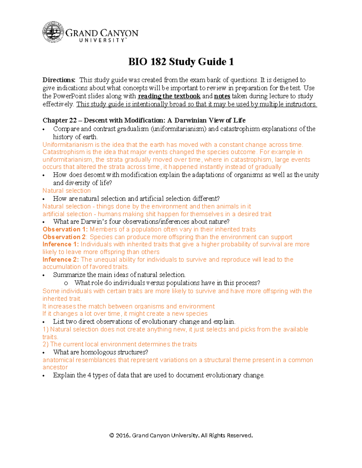 BIO 182 RS Study Guide 1 - BIO 182 Study Guide 1 Directions: This study ...