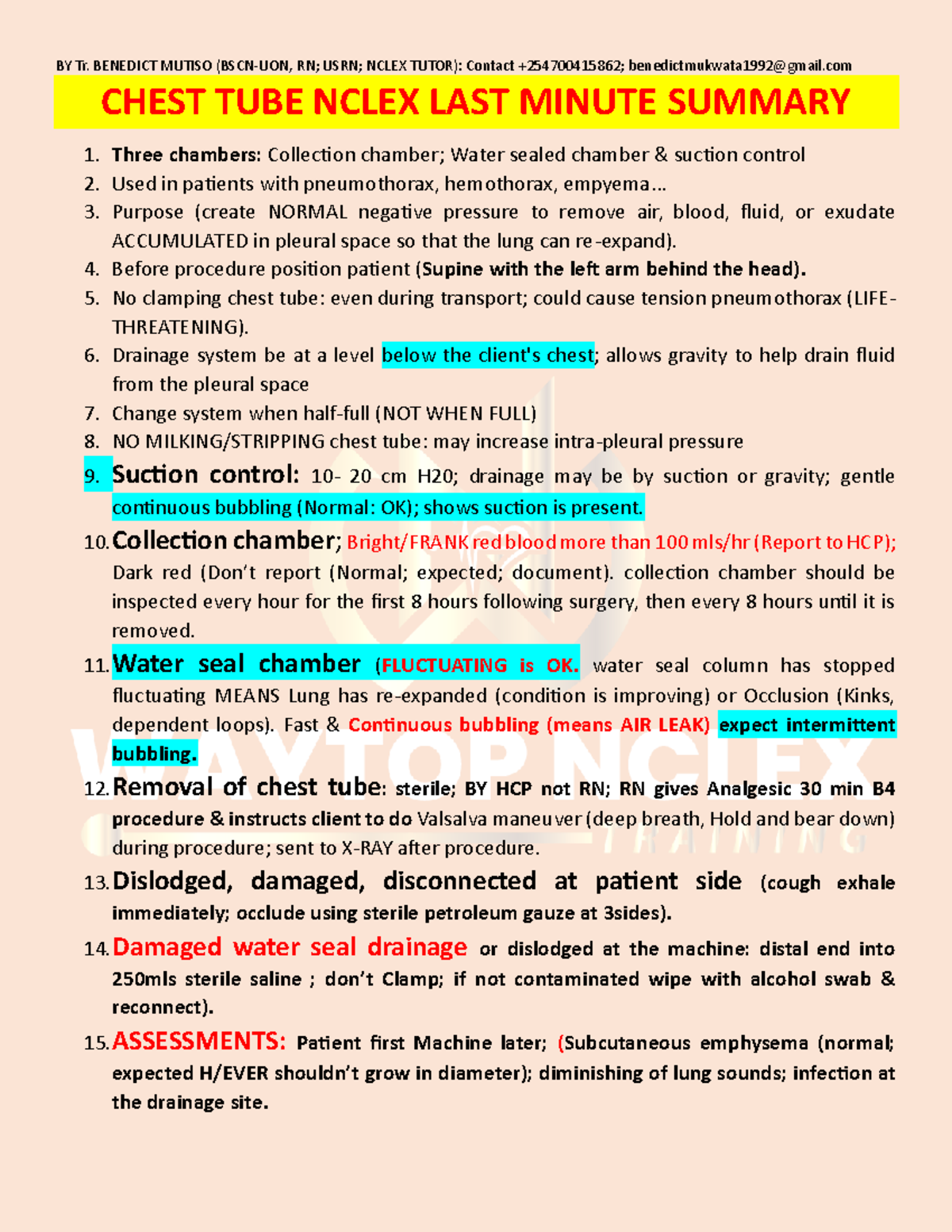 Chest TUBE FOR Nclex - BY Tr. BENEDICT MUTISO (BSCN-UON, RN; USRN ...