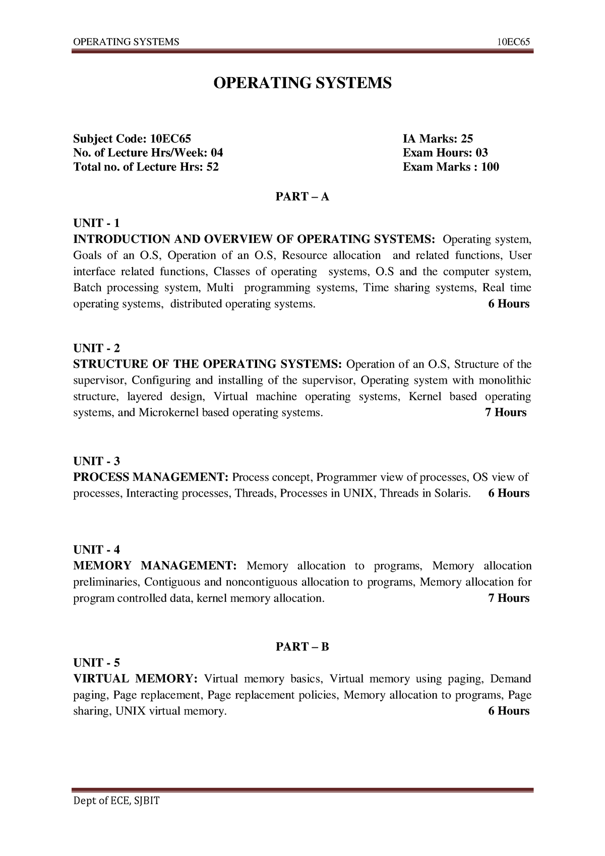 Ece vi operating systems 10ec65 notes - Dept of ECE, SJBIT OPERATING ...