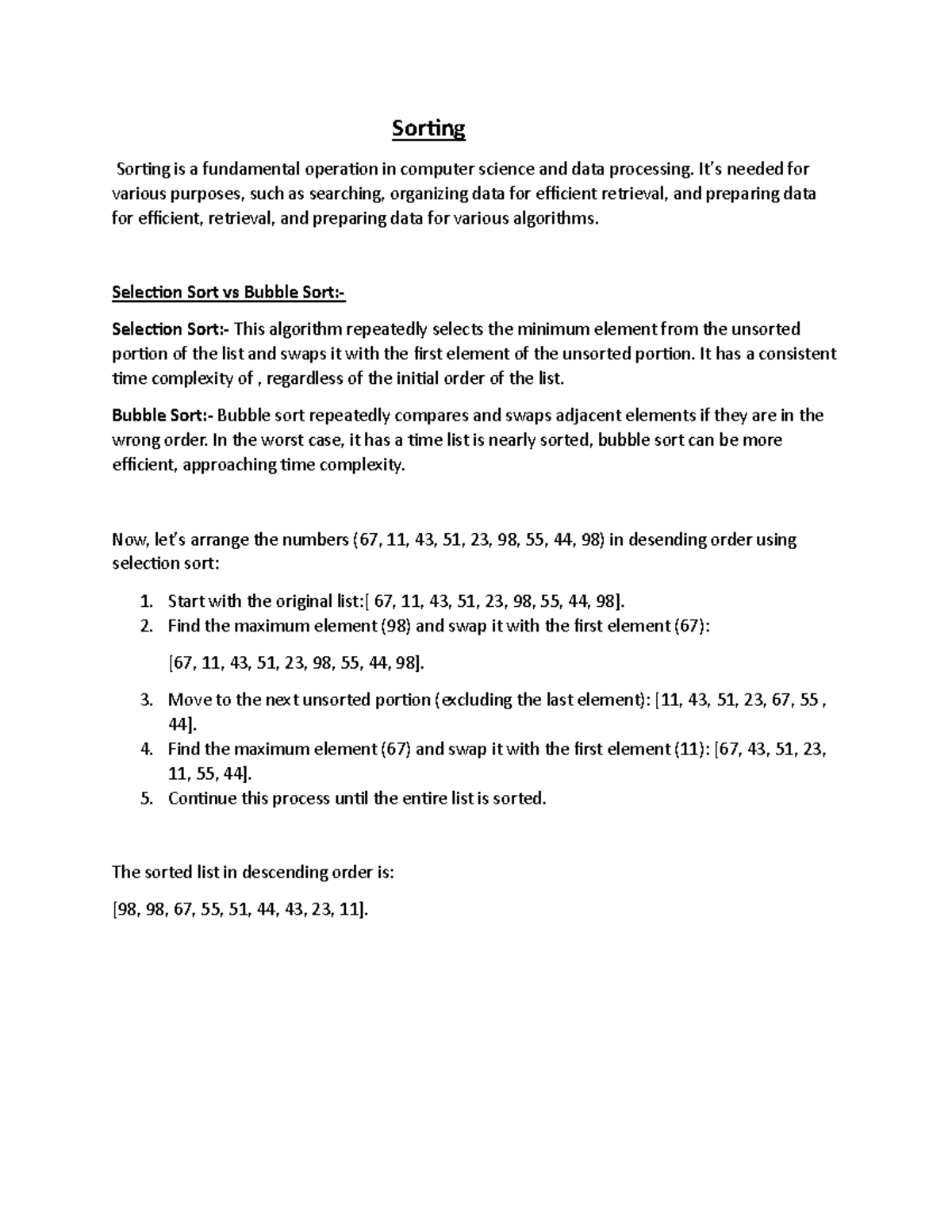 Assignment of Advance Credit Programme - Sorting Sorting is a ...