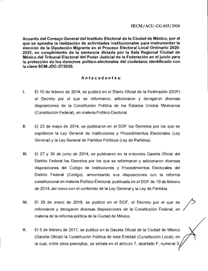 IECM ACU CG 051 2020 - Resumen Ejecutivo - Acuerdo Del Consejo General ...