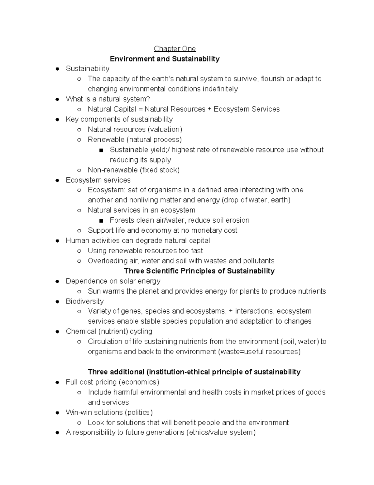 Envsty 101 - Lecture notes 1,2,3,4,5,13 - Chapter One Environment and ...
