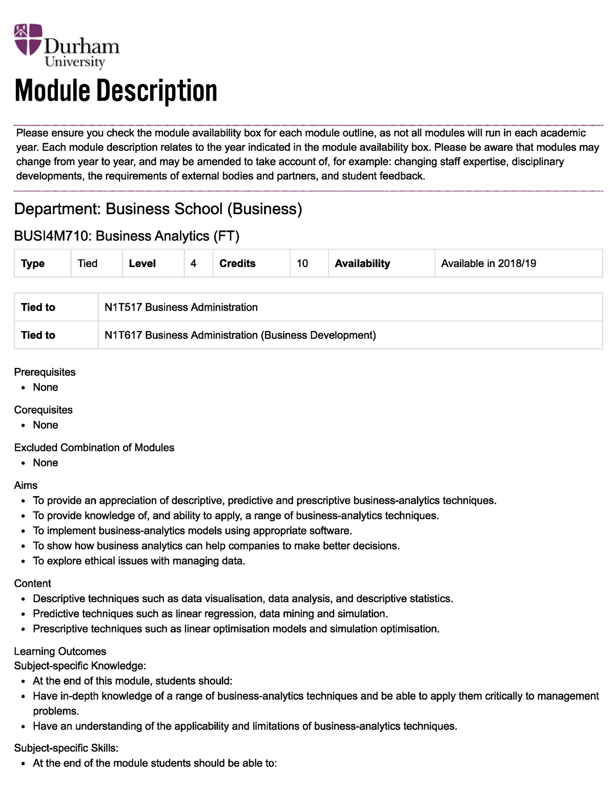 coursework in business analytics