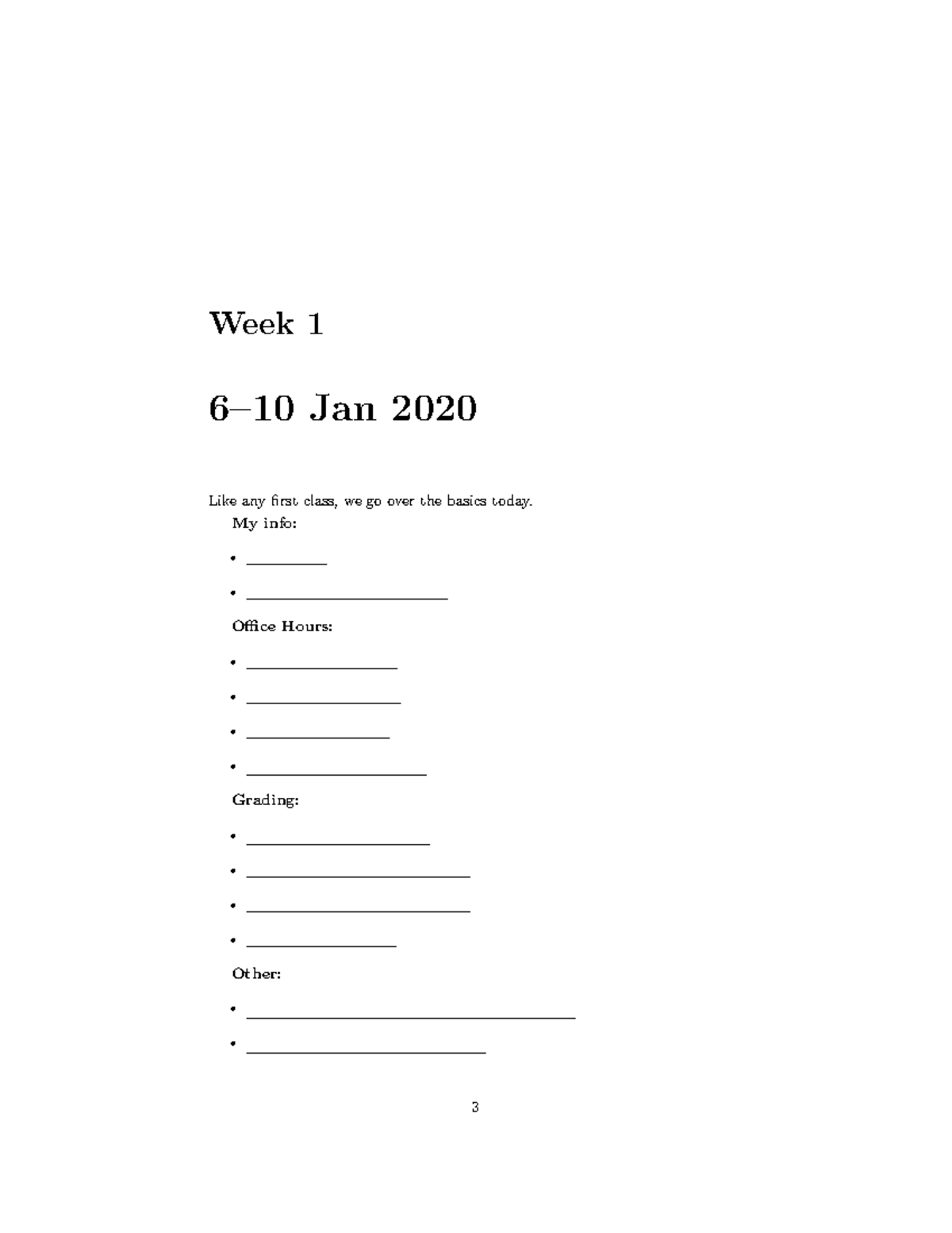 Student notes 1 - Week 1 6–10 Jan 2020 Like any first class, we go over ...