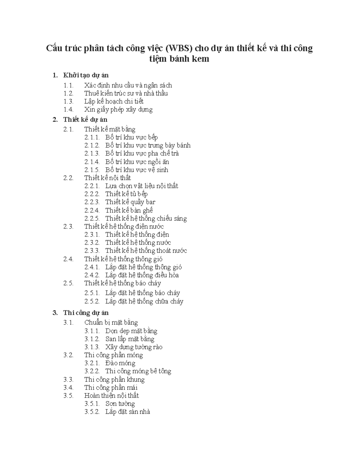 Cấu trúc phân tách công việc - Cấu trúc phân tách công việc (WBS) cho ...