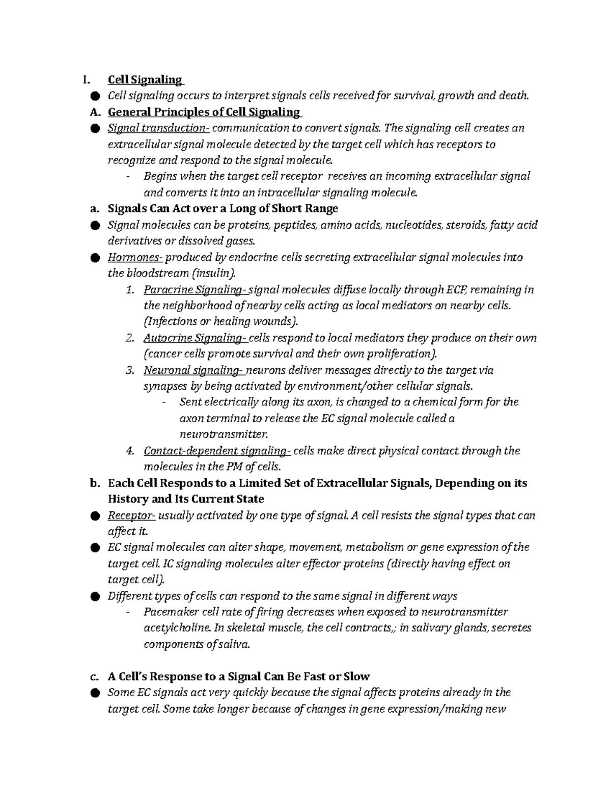 16- Cell Signaling - Exam notes - I. Cell Signaling Cell signaling ...