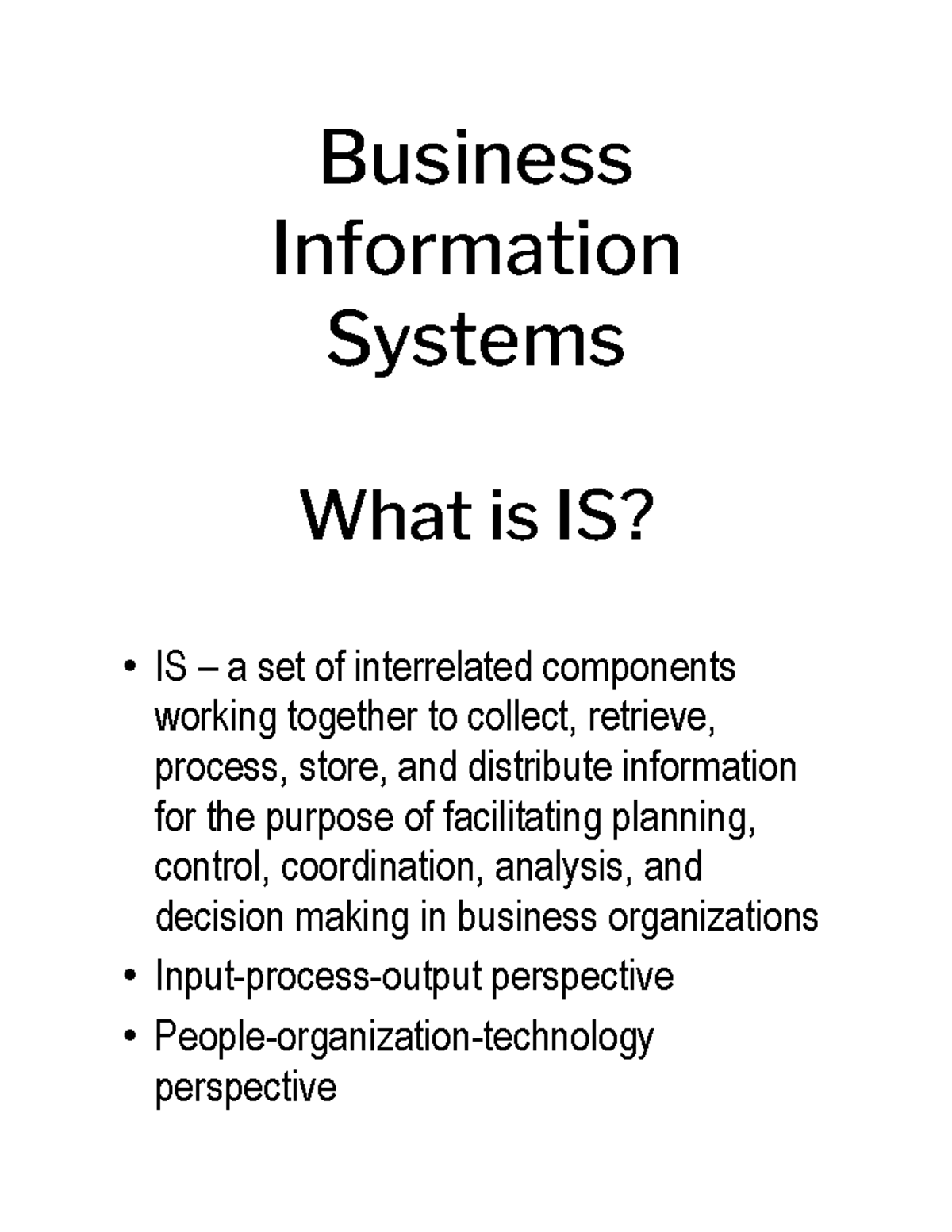 Bussiness Information Systems - Business Information Systems What Is IS ...