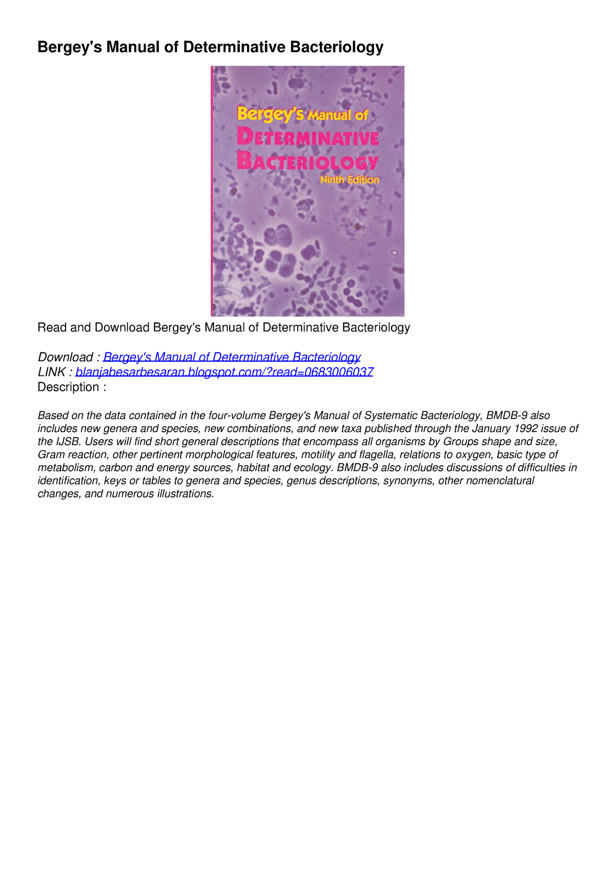 PDF Bergey's Manual Of Determinative Bacteriology Ebooks - Bergey's ...