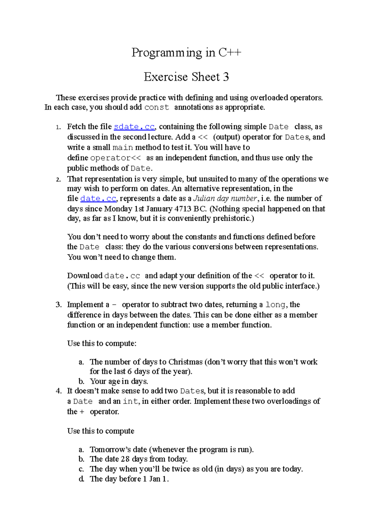 2016-2017 Lab Exercise Sheet 3 - Programming in C++ Exercise Sheet 3 ...