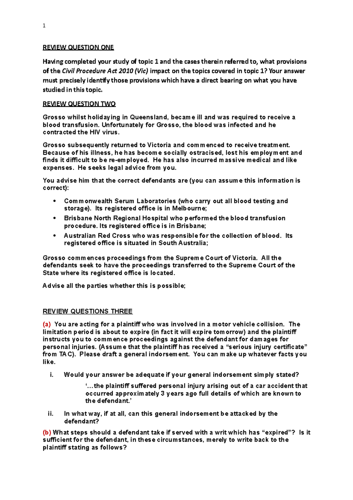 Review Questions 2022 - REVIEW QUESTION ONE Having completed your study ...