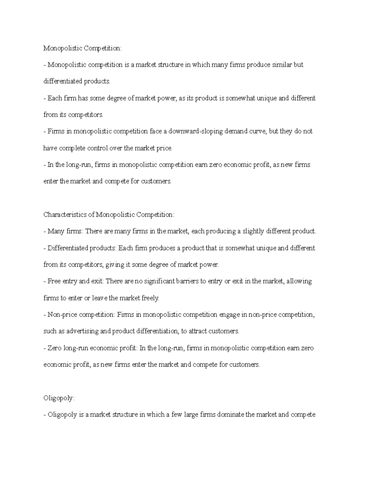 Monopolistic Competition and Oligopoly Lecture Notes - Monopolistic ...