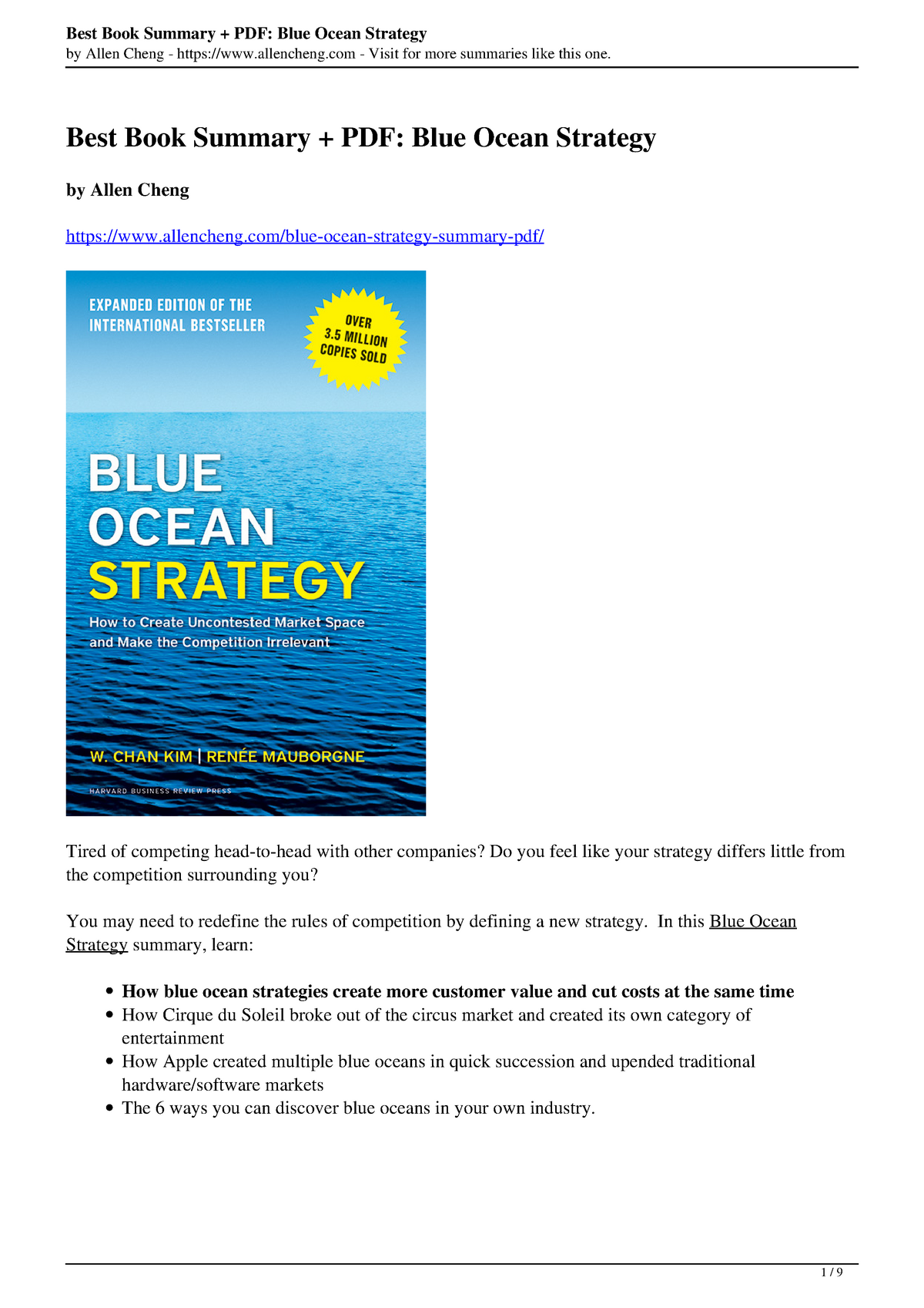 blue ocean strategy cliff notes