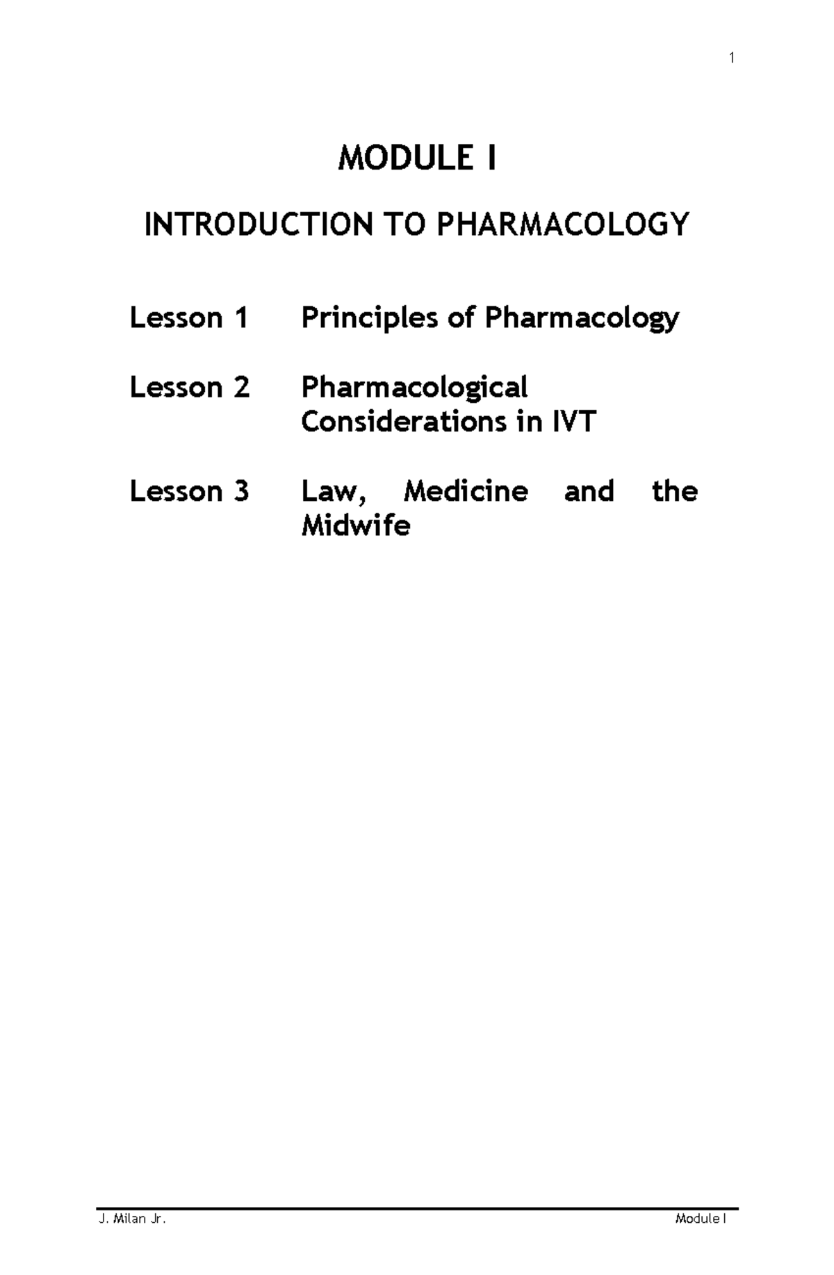 Module 1 - Midwifery Pharmacology - MODULE I INTRODUCTION TO ...