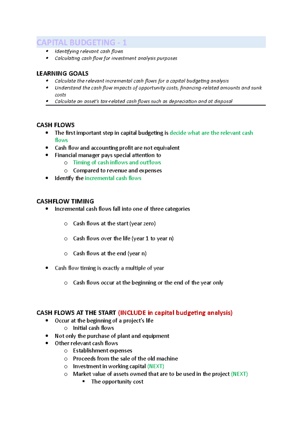 Lecture 7 FBF - CAPITAL BUDGETING - 1 Identifying relevant cash flows ...