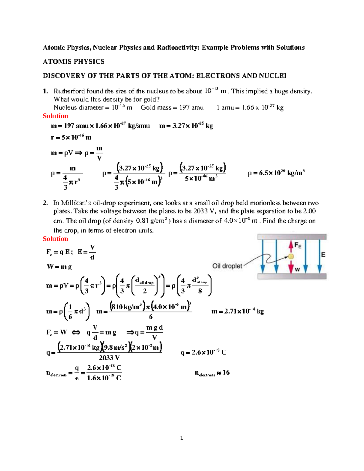 Atomic Physics Nuclear Physics And Radioactivity Example Problems With ...