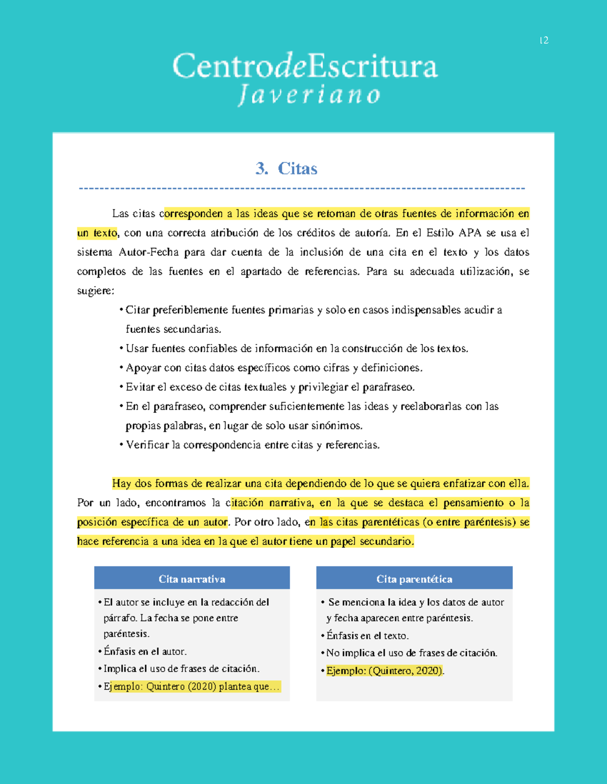 Normas APA Citas - 3. Citas Las Citas Corresponden A Las Ideas Que Se ...