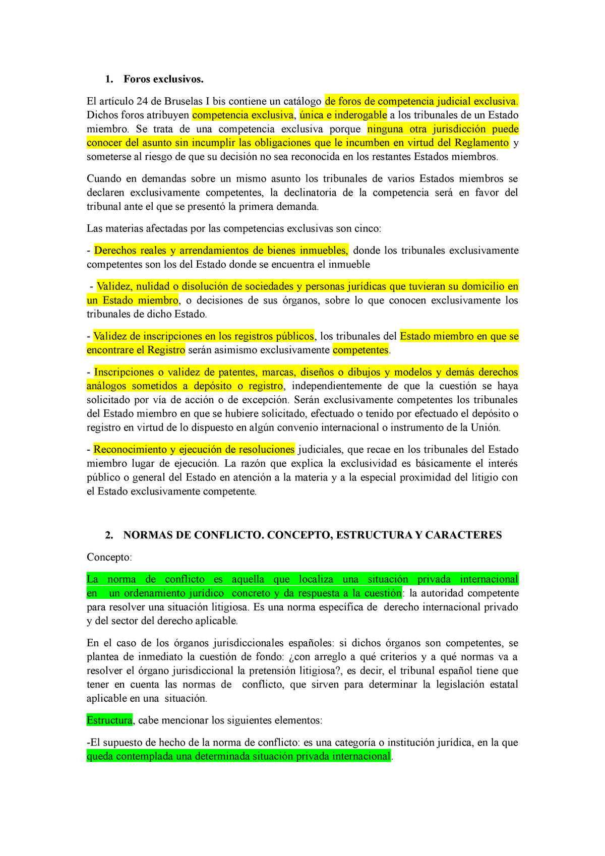 Derecho Internacional Privado - 1. Foros Exclusivos. El Artículo 24 De ...