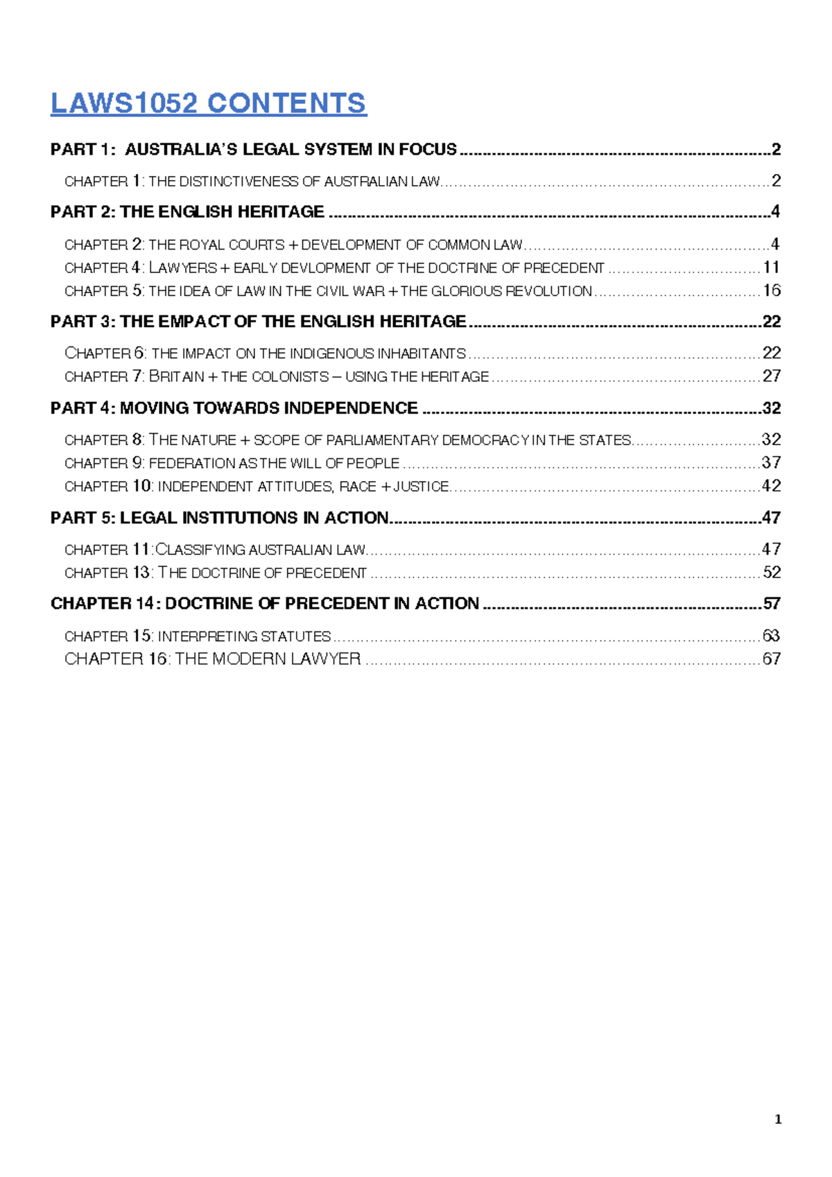 Laws 1052 Introducing Law & Justice full course notes - LAWS1052 ...