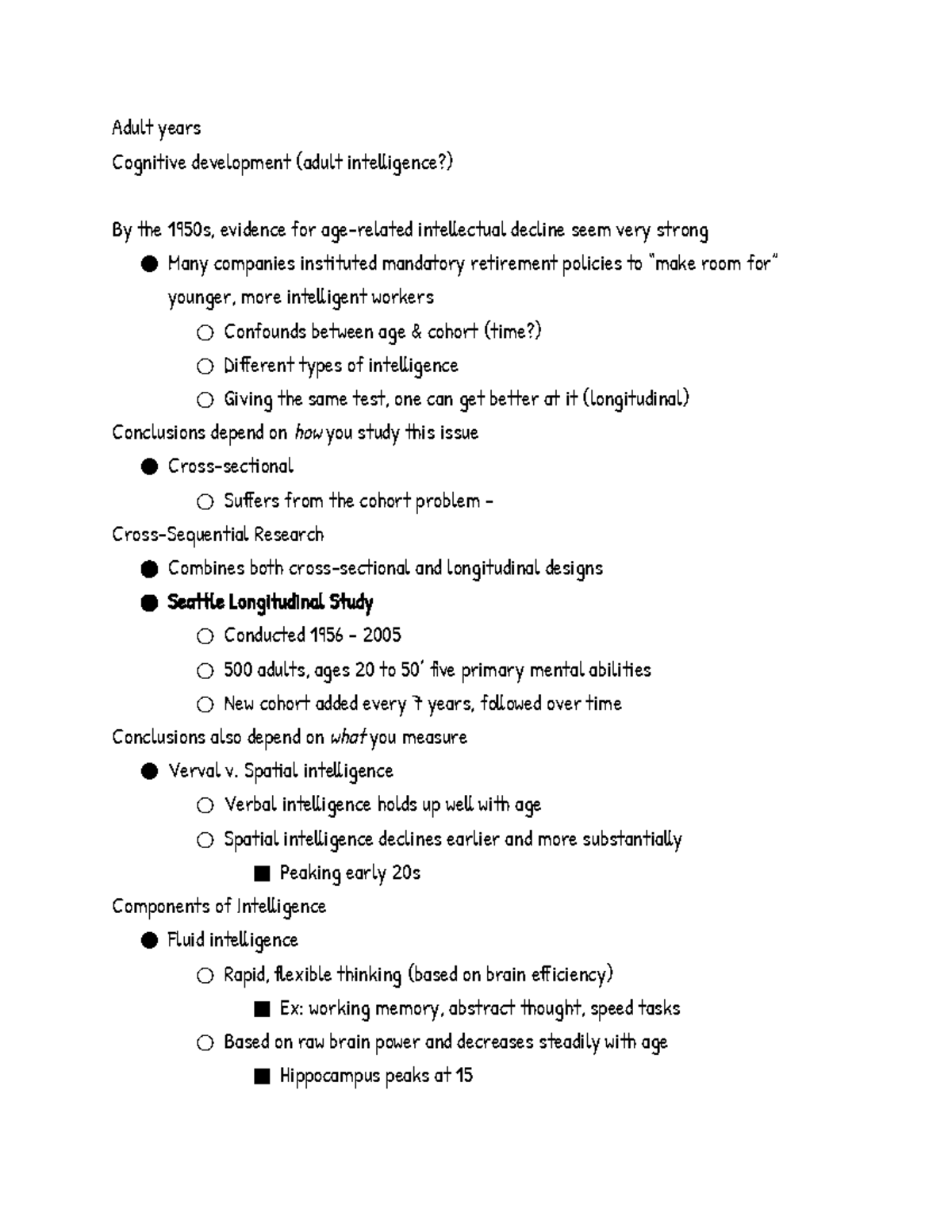 Cognitive Development (adult years) - Adult years Cognitive development ...