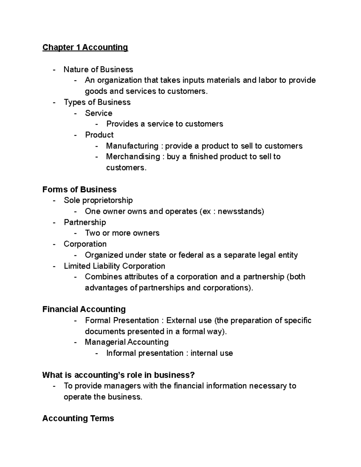 Chapter 1 - Chapter 1 Accounting Nature of Business An organization ...