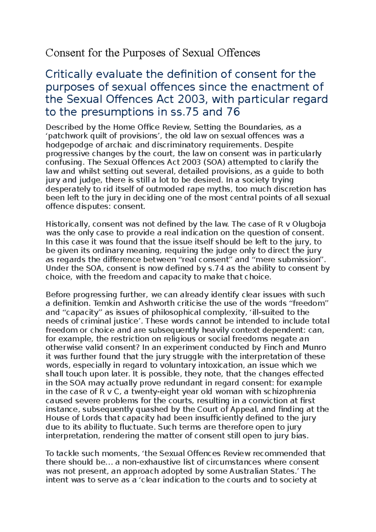 Consent For The Purposes Of Sexual Offences - Consent For The Purposes ...