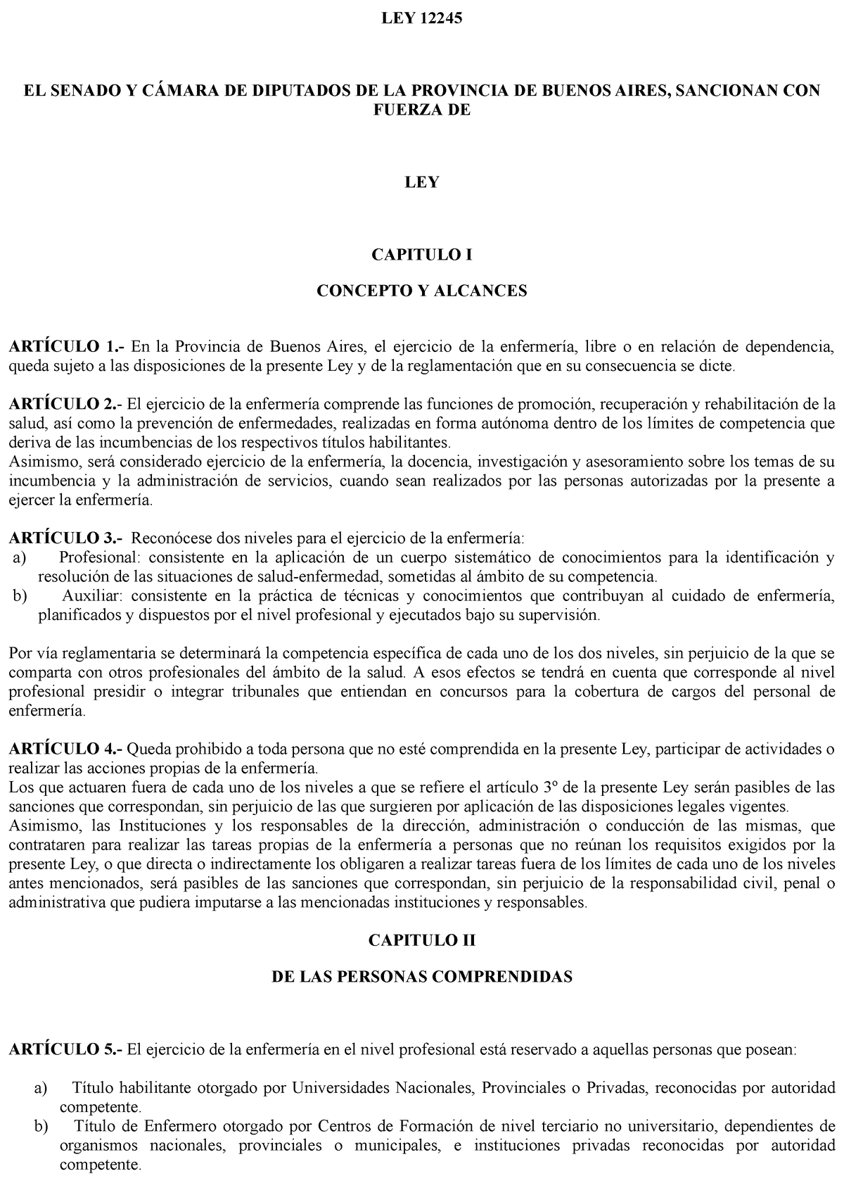 Ley 12245 - Ley - LEY 12245 EL SENADO Y CÁMARA DE DIPUTADOS DE LA ...