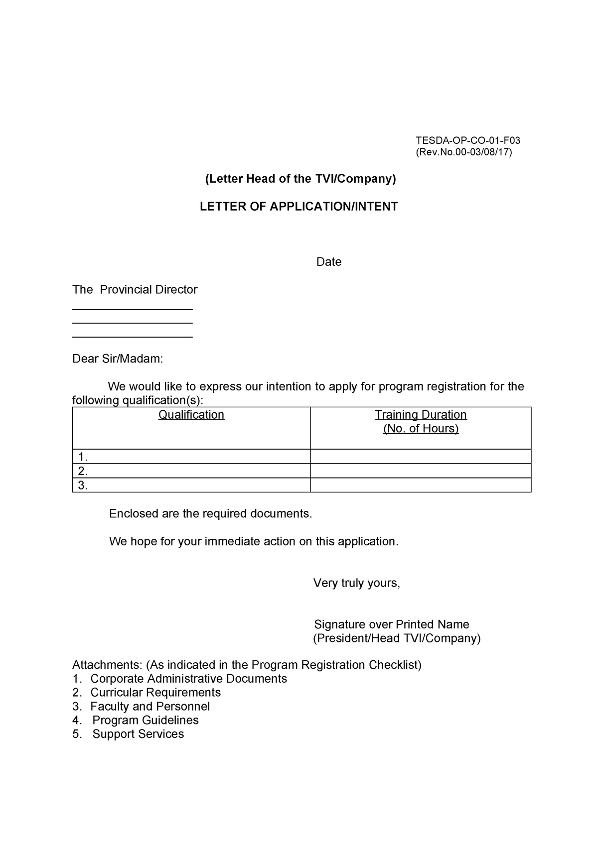 Program Registration Forms - TESDA-OP-CO-01-F (Rev.No-03/08/17) (Letter ...